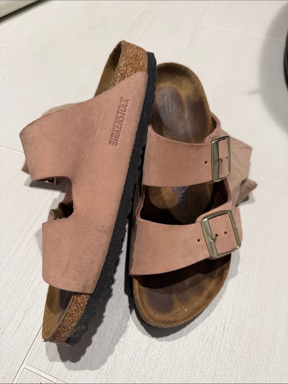 Birkenstock ladies light Pink Suede Two-Buckle Sandals